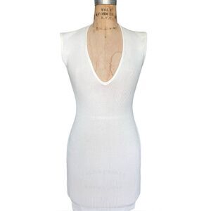 Pretty Knit White Rib-Knit Sleeveless Dress Size S